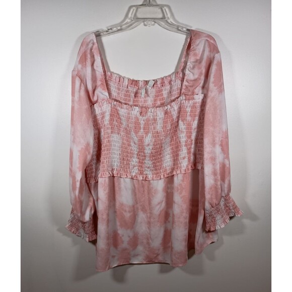 Cato Est 1946 Smocked Babydoll Pink White Square Neck Top Plus Size 26/28W - Picture 1 of 6